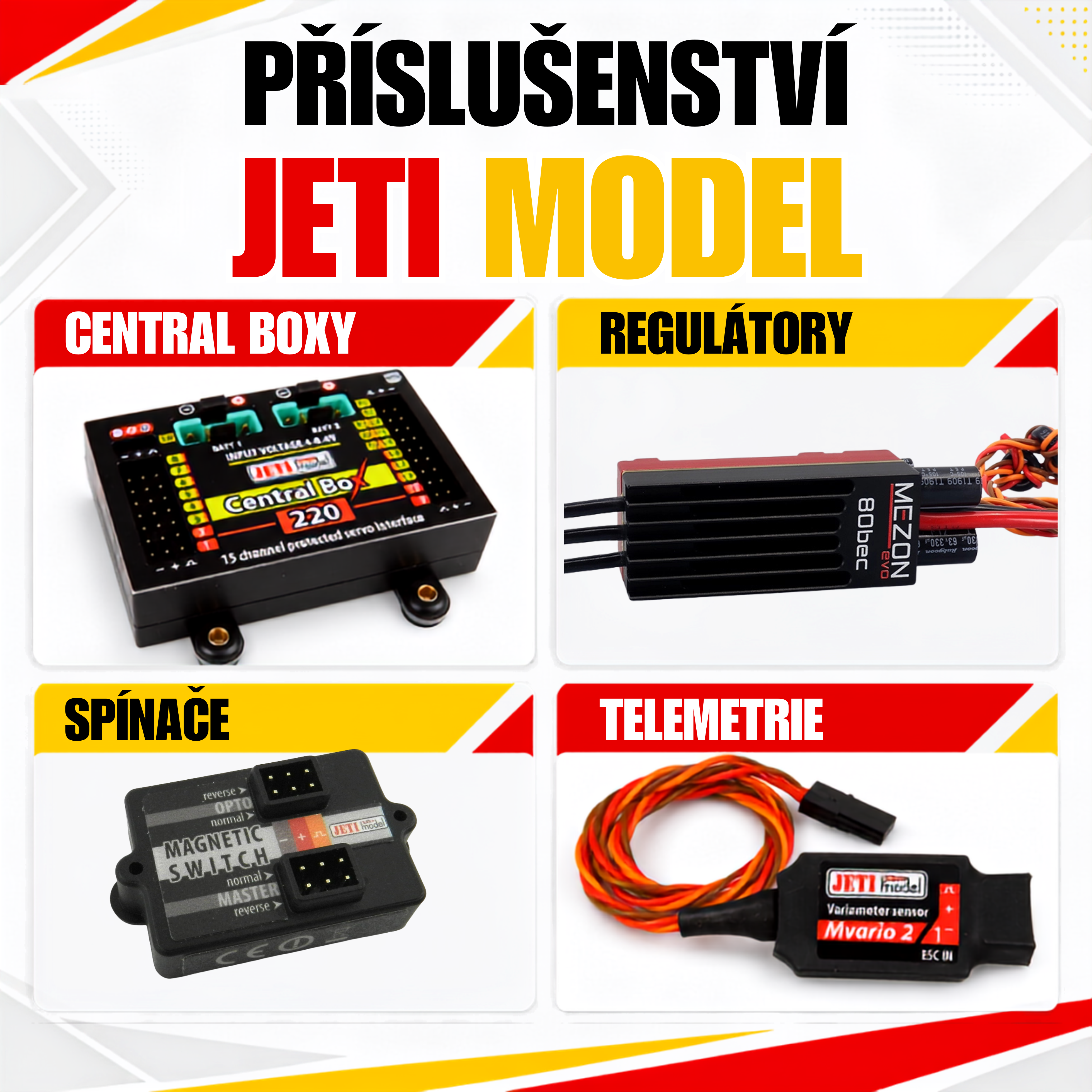 JETI model příslušenství: Central Boxy, BEC a telemetrie